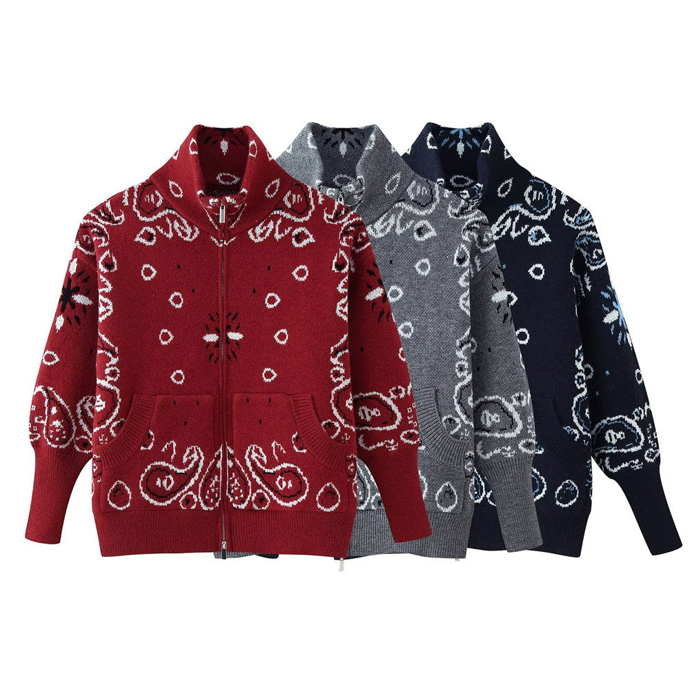 Bandana™ Paisley Zip-Up Knit Cardigan