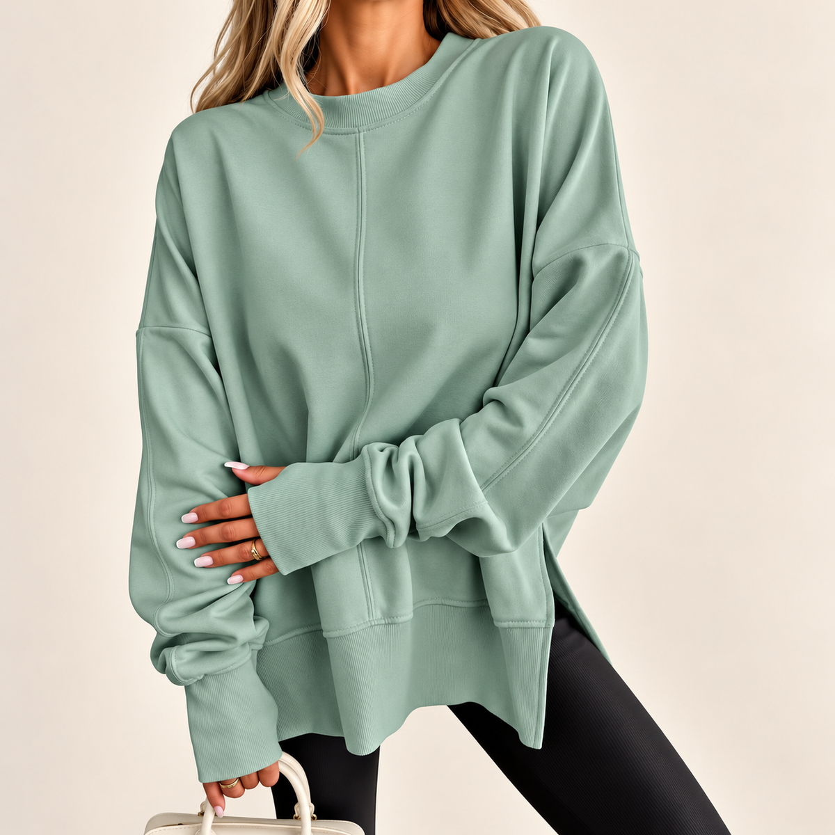 Oversized Split-Hem Fleece Sweatshirt