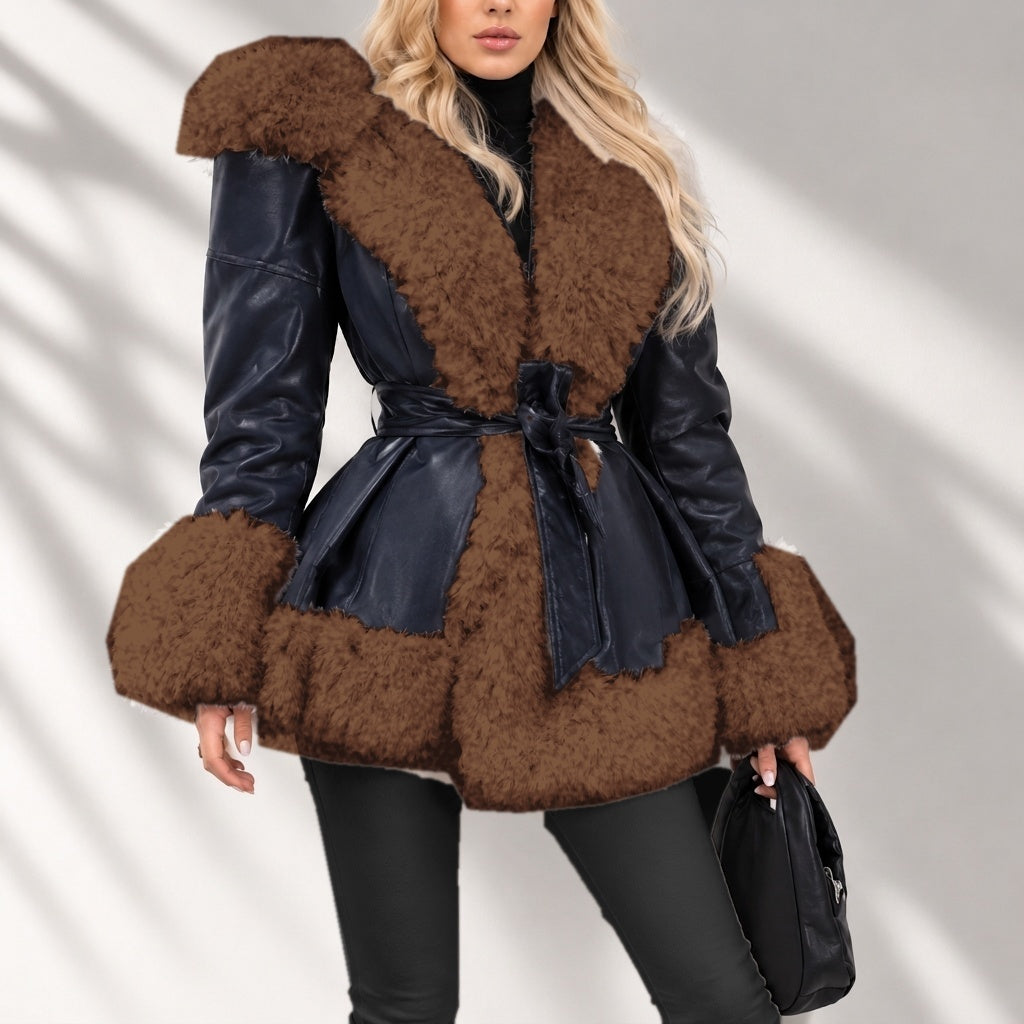 Women's Rabbit Fur Waist Cinching Coat