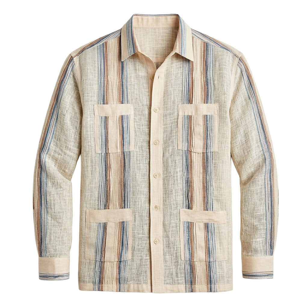 Striped Linen Guayabera Shirt