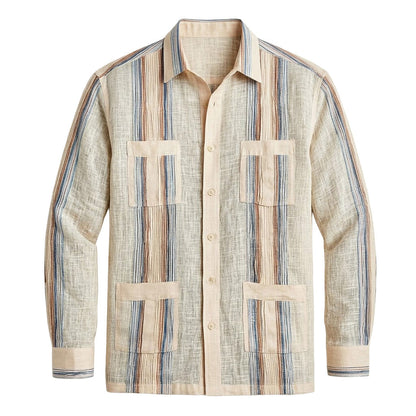 Striped Linen Guayabera Shirt
