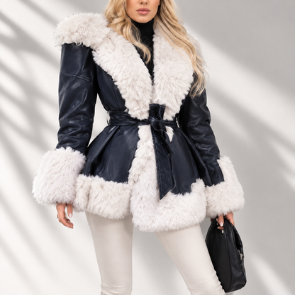 Women's Rabbit Fur Waist Cinching Coat