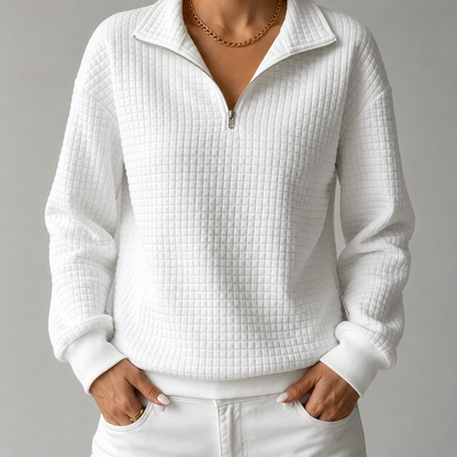 Waffle-Knit Quarter-Zip Sweatshirt