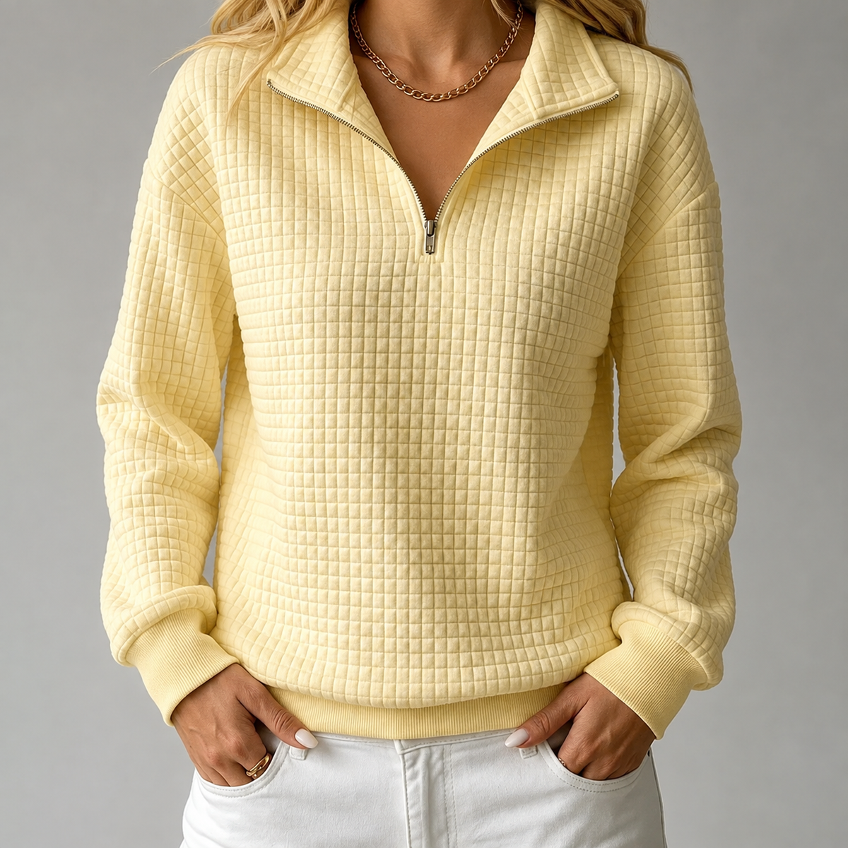 Waffle-Knit Quarter-Zip Sweatshirt