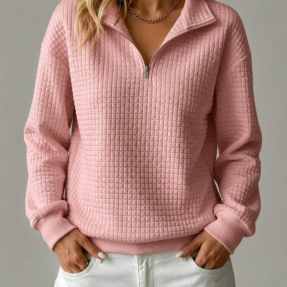 Waffle-Knit Quarter-Zip Sweatshirt