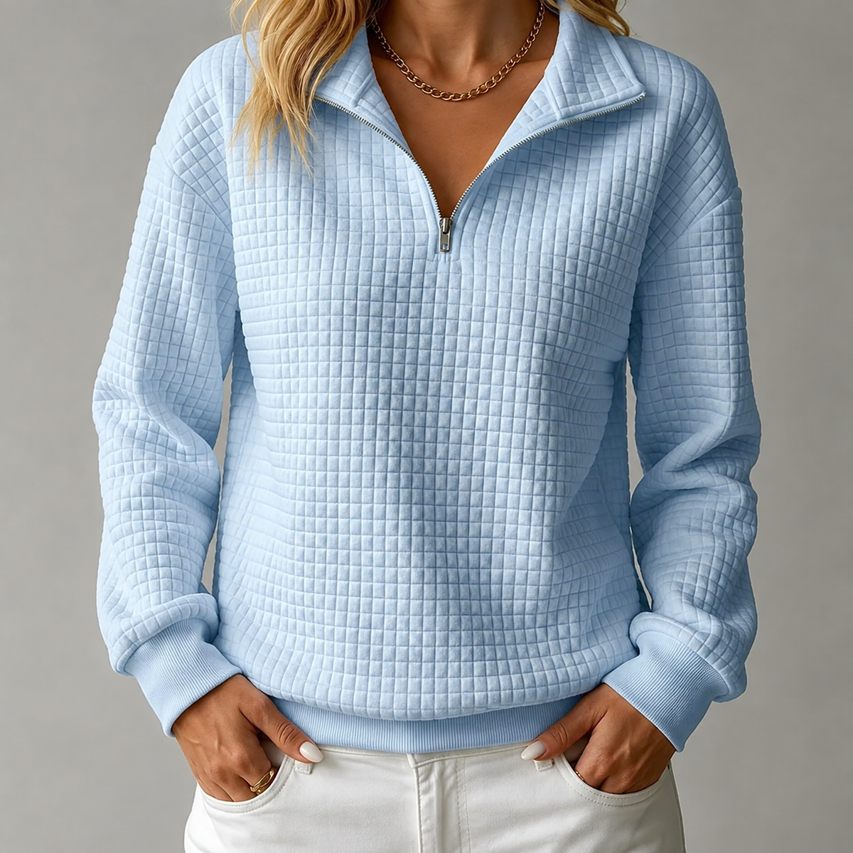 Waffle-Knit Quarter-Zip Sweatshirt