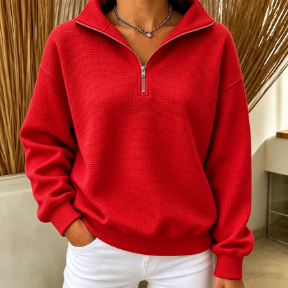 Waffle-Knit Quarter-Zip Sweatshirt
