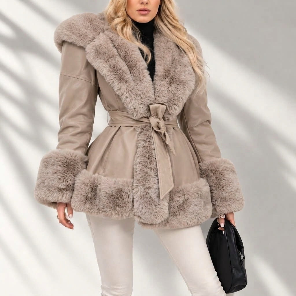 Women's Rabbit Fur Waist Cinching Coat