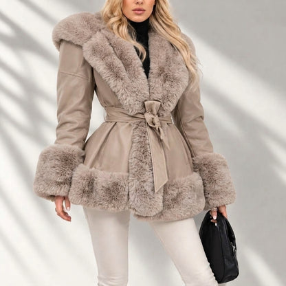 Women's Rabbit Fur Waist Cinching Coat