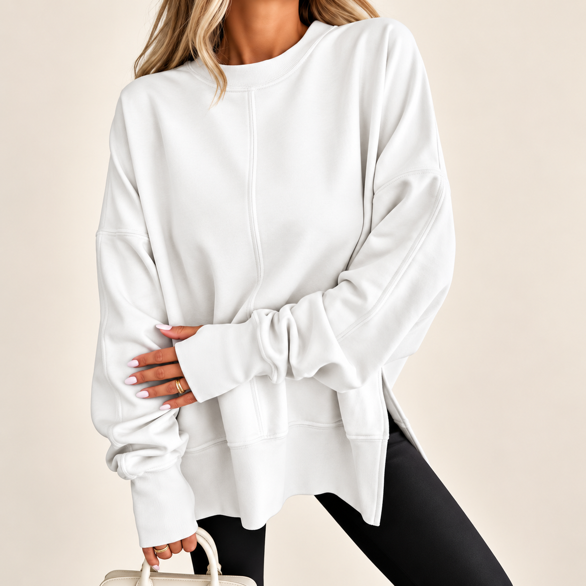 Oversized Split-Hem Fleece Sweatshirt
