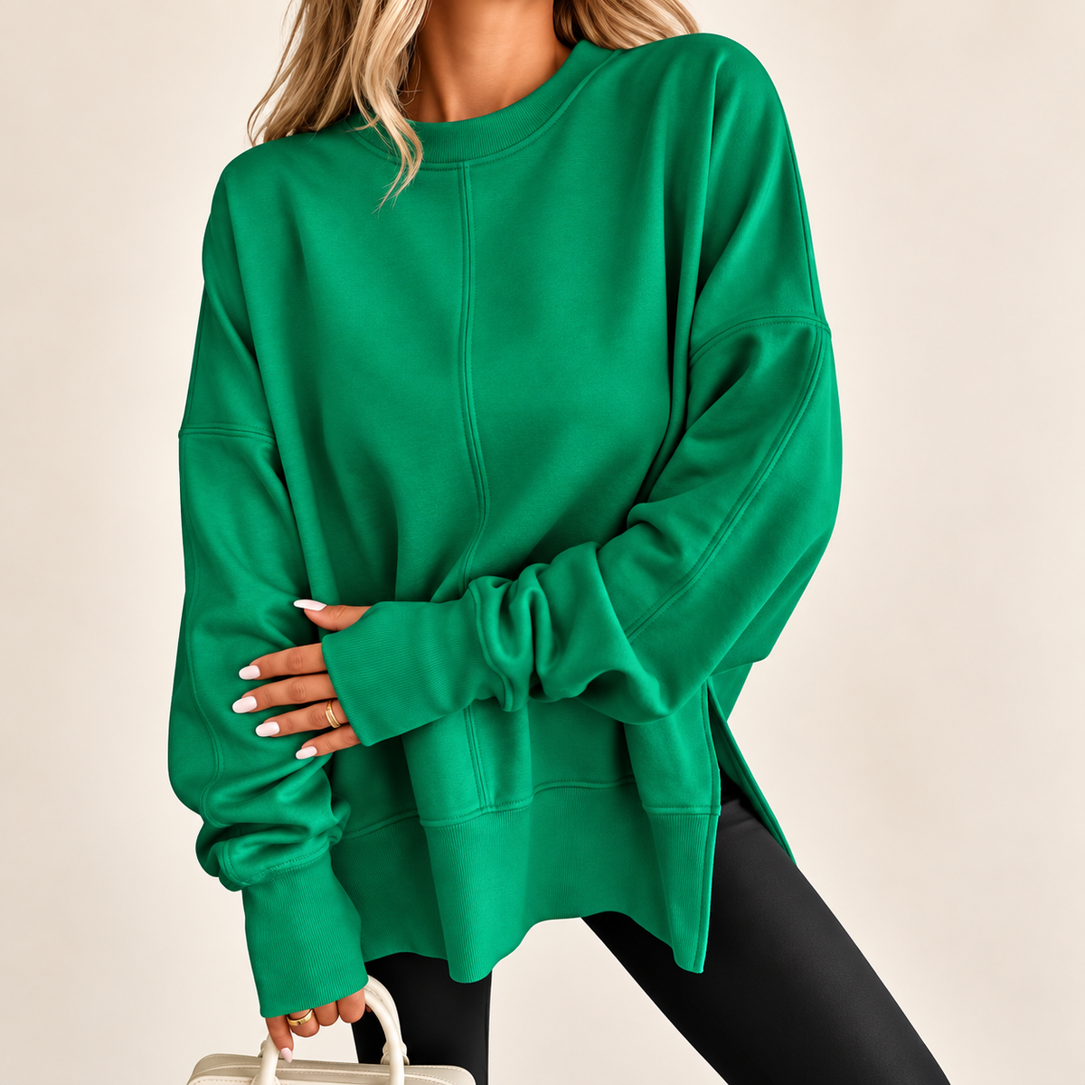 Oversized Split-Hem Fleece Sweatshirt