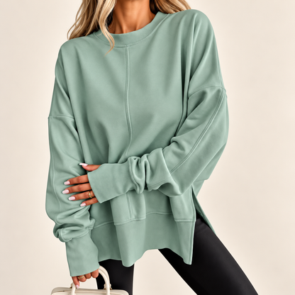 Oversized Split-Hem Fleece Sweatshirt