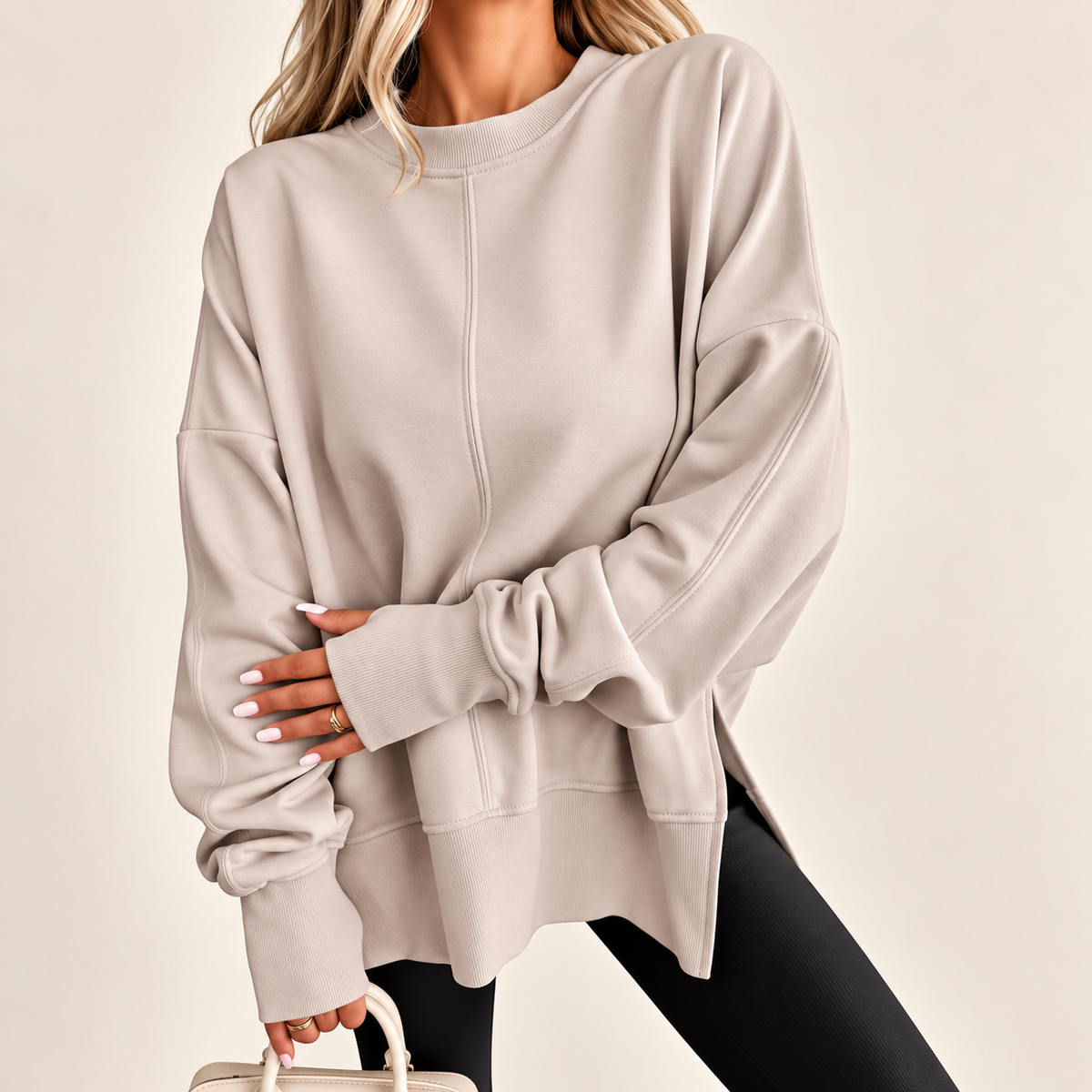 Oversized Split-Hem Fleece Sweatshirt