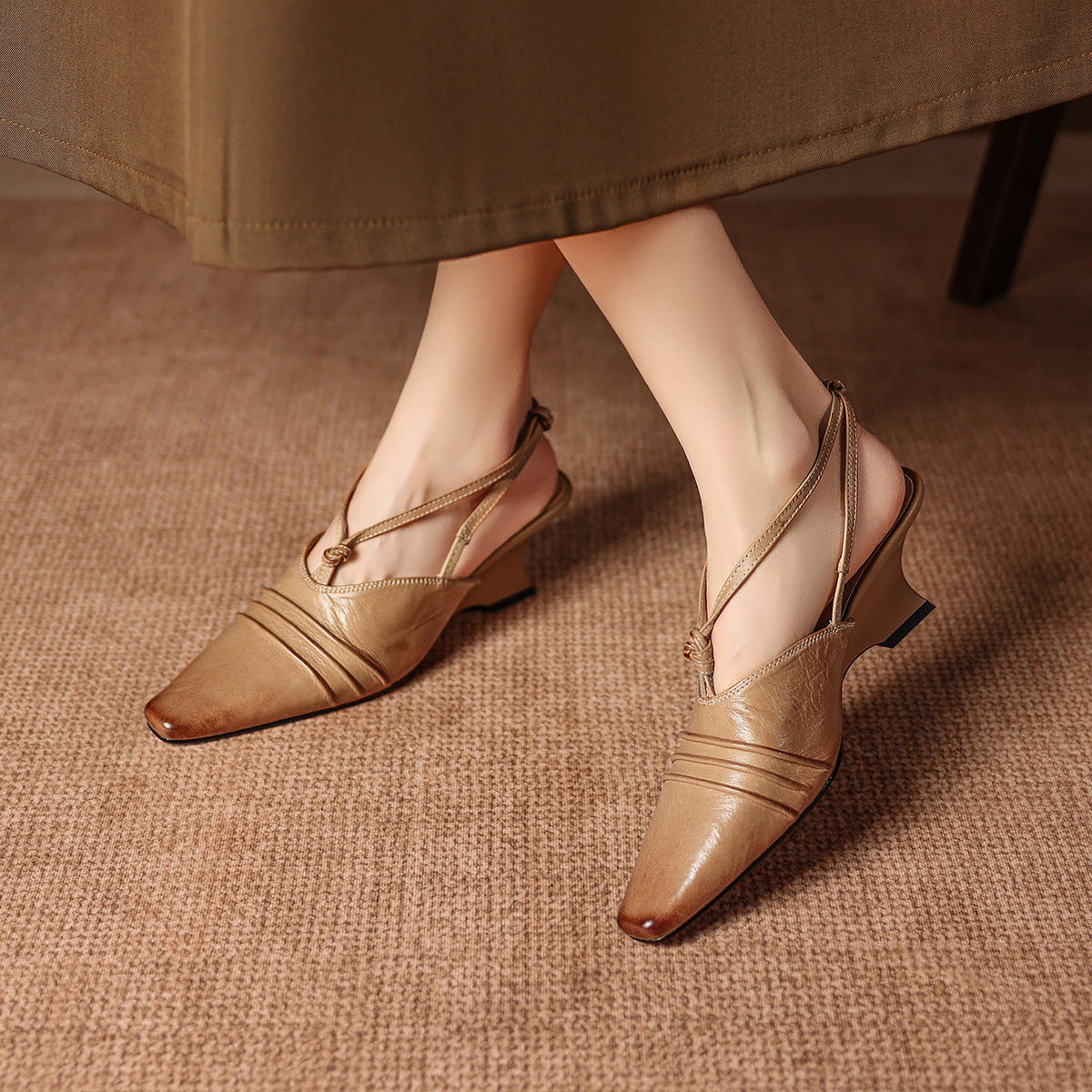 Enola Genuine Leather Cross strap Slingback Heels