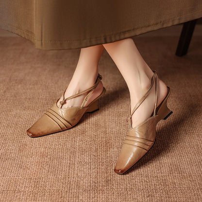 Enola Genuine Leather Cross strap Slingback Heels