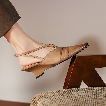 Enola Genuine Leather Cross strap Slingback Heels