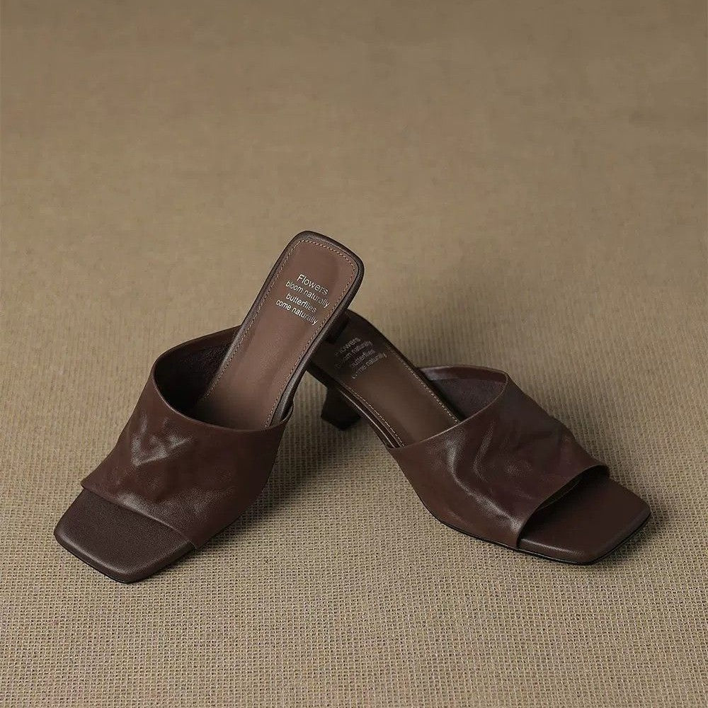Veda Genuine Leather Open-Toe Mule Heels