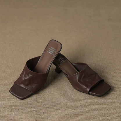 Veda Genuine Leather Open-Toe Mule Heels