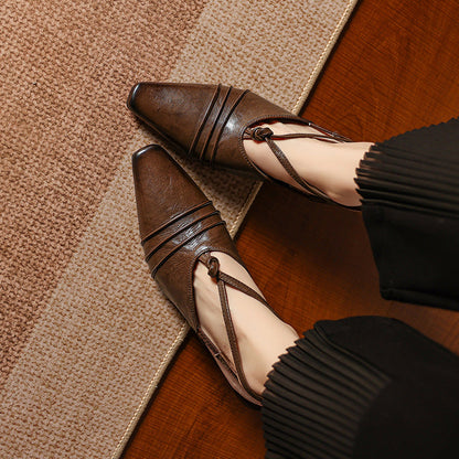 Enola Genuine Leather Cross strap Slingback Heels