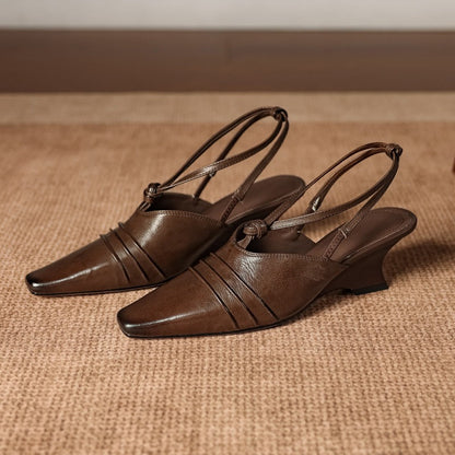 Enola Genuine Leather Cross strap Slingback Heels
