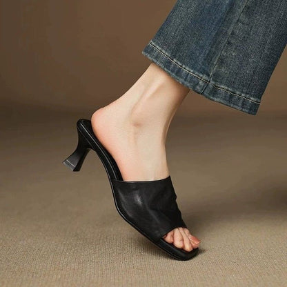 Veda Genuine Leather Open-Toe Mule Heels