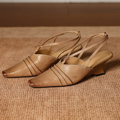Enola Genuine Leather Cross strap Slingback Heels