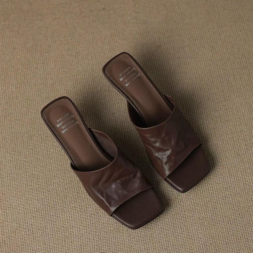 Veda Genuine Leather Open-Toe Mule Heels