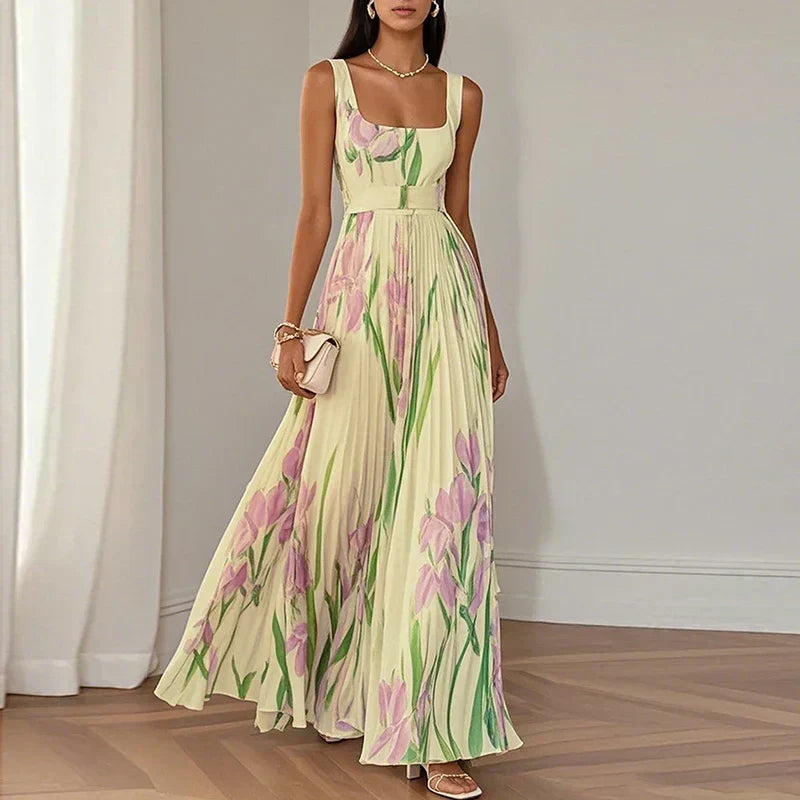 Floral Print Pleated Maxi Dress