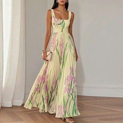Floral Print Pleated Maxi Dress