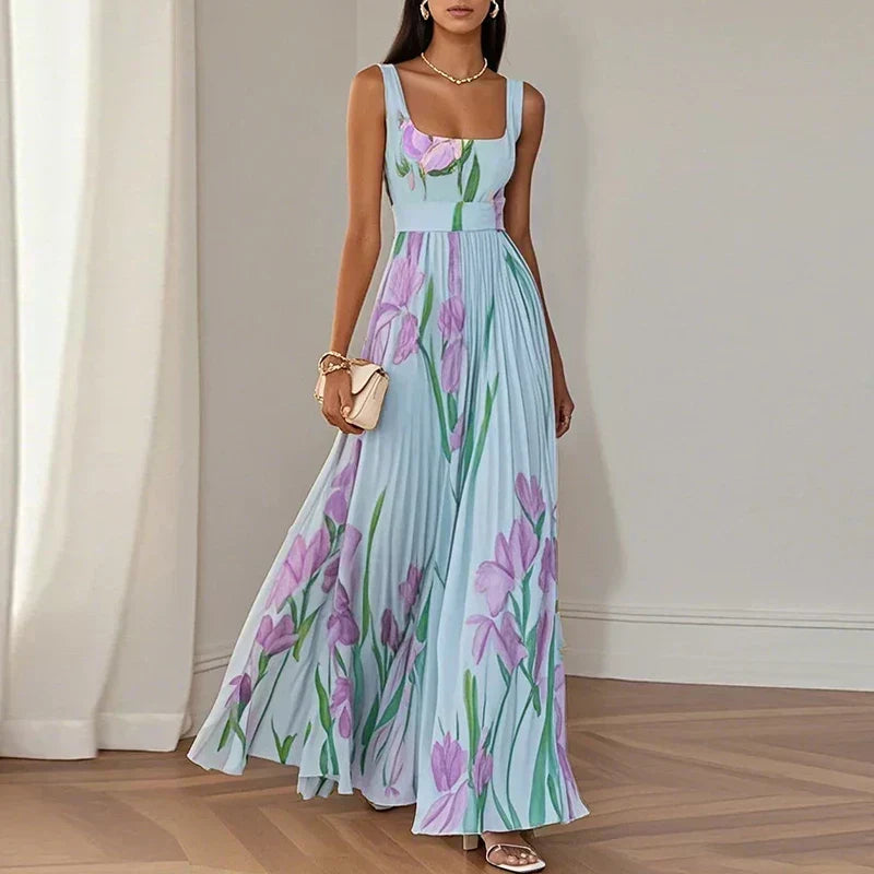 Floral Print Pleated Maxi Dress