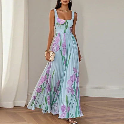 Floral Print Pleated Maxi Dress