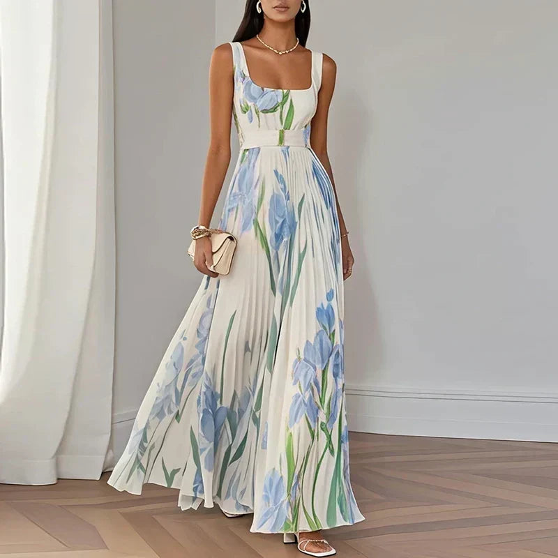 Floral Print Pleated Maxi Dress