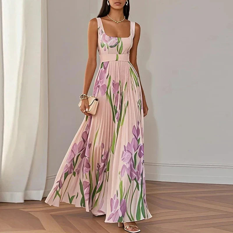Floral Print Pleated Maxi Dress