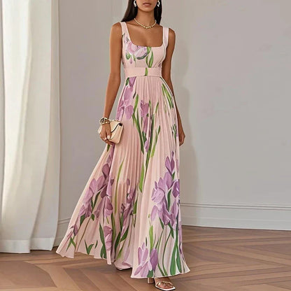 Floral Print Pleated Maxi Dress