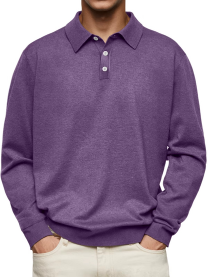 Patterned Collar Long Sleeve Polo Shirt