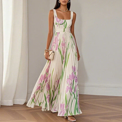 Floral Print Pleated Maxi Dress