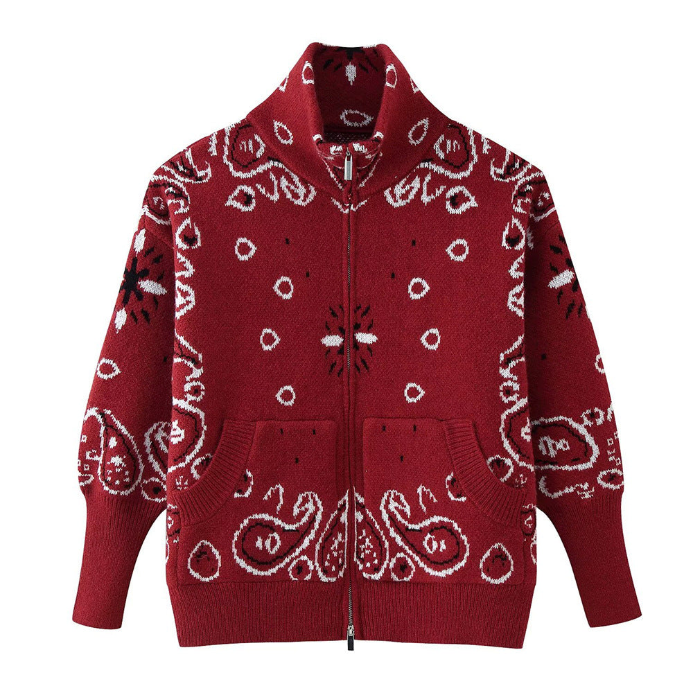 Bandana™ Paisley Zip-Up Knit Cardigan