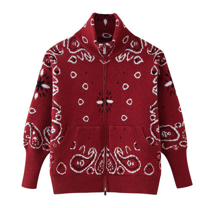 Bandana™ Paisley Zip-Up Knit Cardigan