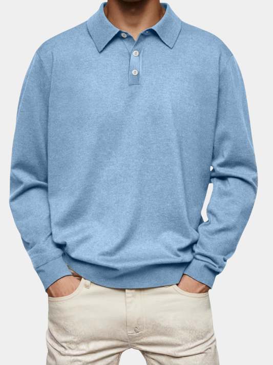 Patterned Collar Long Sleeve Polo Shirt