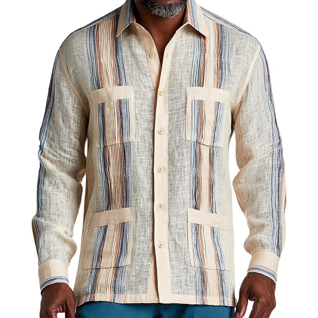 Striped Linen Guayabera Shirt