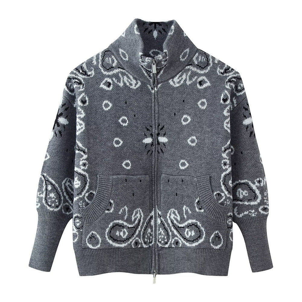 Bandana™ Paisley Zip-Up Knit Cardigan
