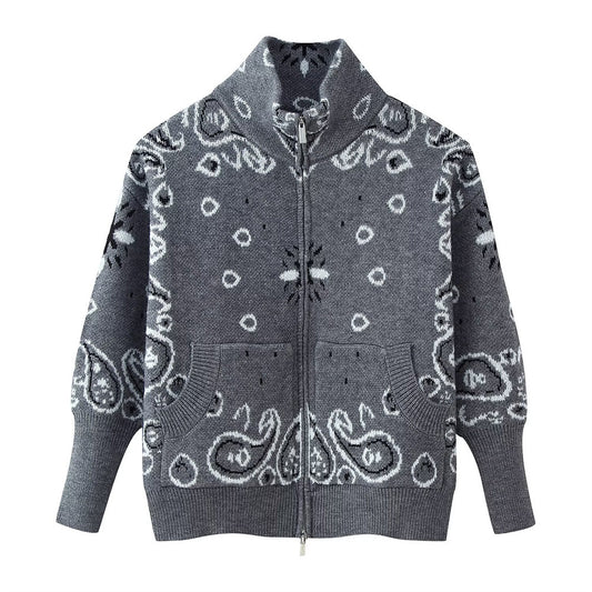 Bandana™ Paisley Zip-Up Knit Cardigan