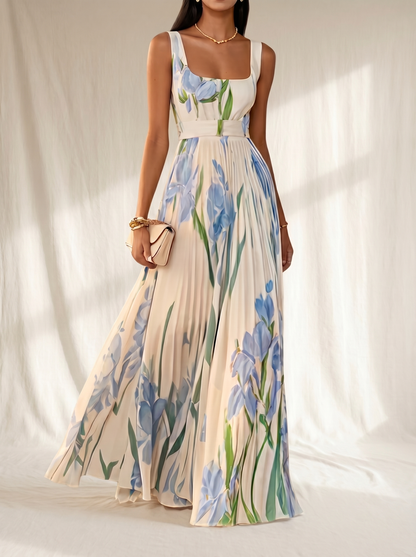 Floral Print Pleated Maxi Dress