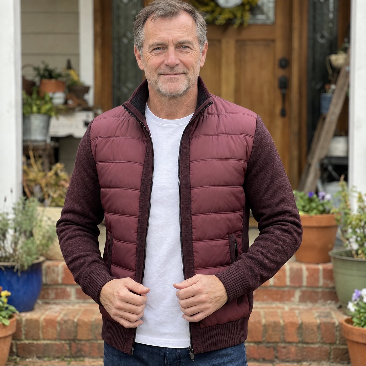QUILTED FRONT KNIT JACKET
